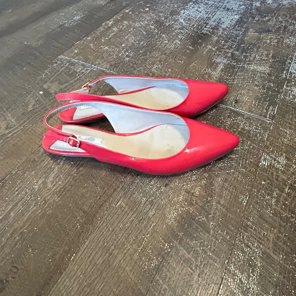 Boden Red Patent Leather Slingback Pointed Toe Flats Size 41.5 EU 10.5 Us